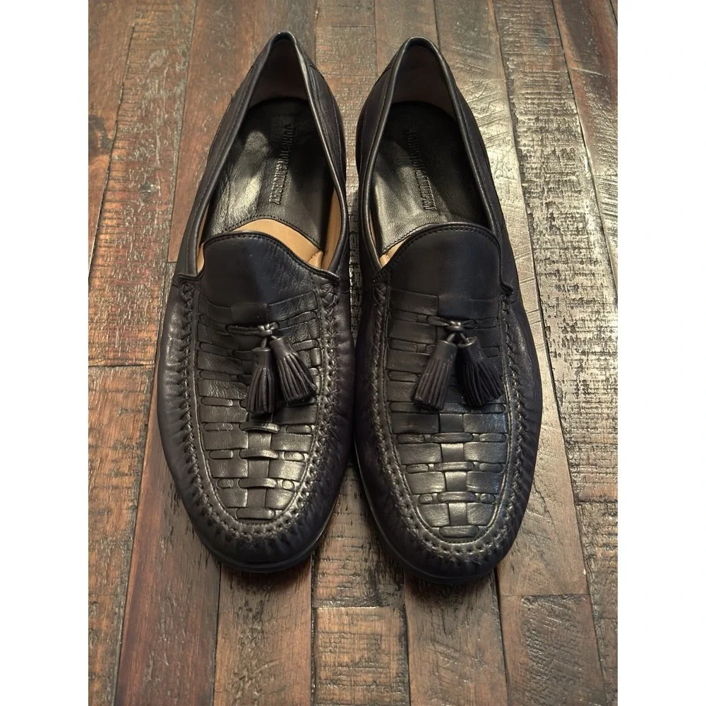 Johnston & Murphy Men's 11M Black Sheepskin Leather Woven Tassel Dress Loafers